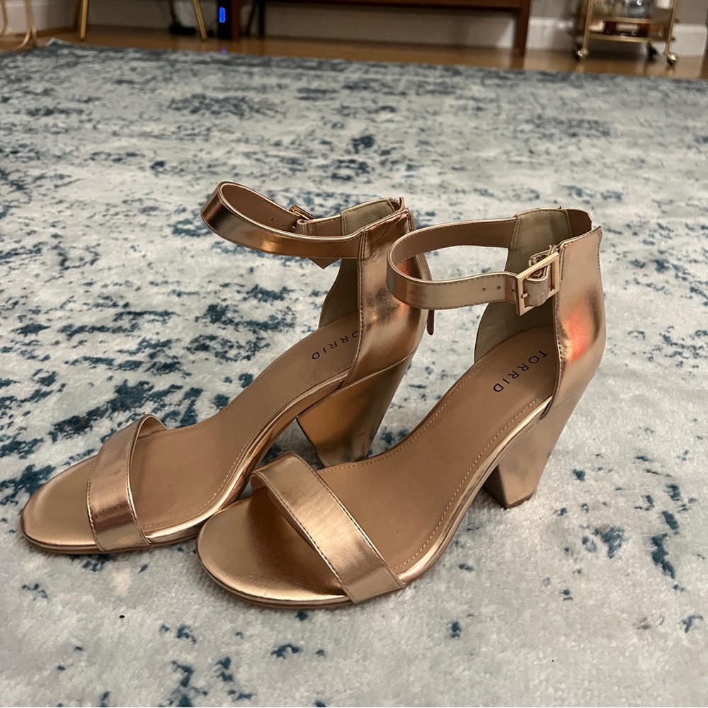 Heeled wedges ankle straps, torrid 9 wide, Rose Gold